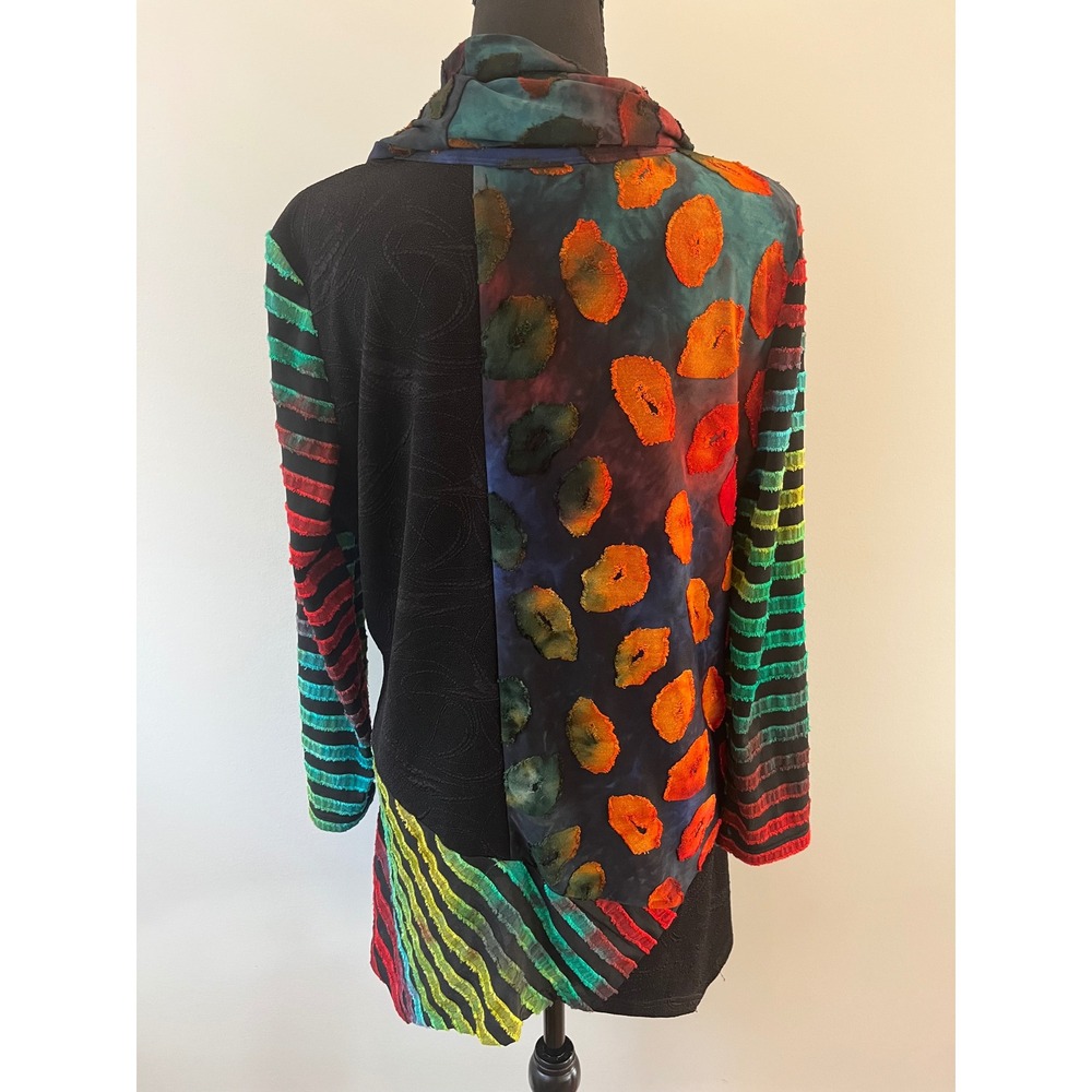 Calessa Size L Artsy Tunic Top Lagenlook Patchwork Polka Dot Striped Sleeve Boho - Picture 7 of 11